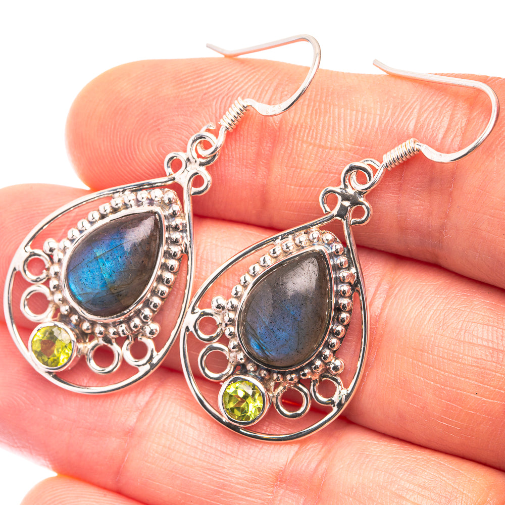 Premium Labradorite, Peridot Earrings 1 5/8" (925 Sterling Silver) E432344