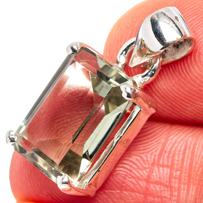 Faceted Green Amethyst Dainty Pendant 7/8" (.925 Sterling Silver)