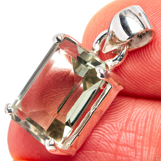 Green amethyst rectangle pendant in .925 sterling silver with faceted prong setting