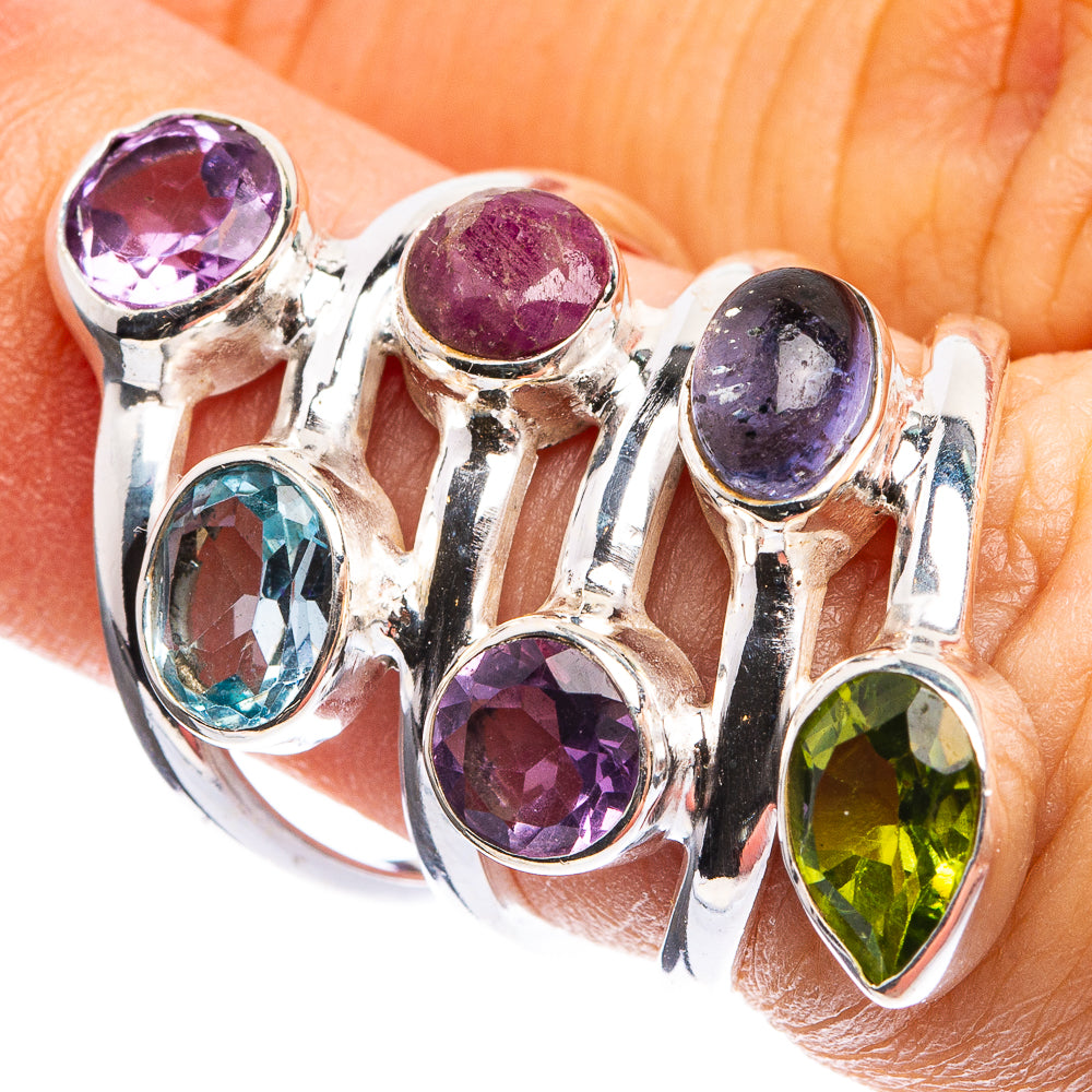 Large Amethyst, Blue Topaz, Ruby, Tanzanite, Peridot Ring Size 6 (925 Sterling Silver) R143070