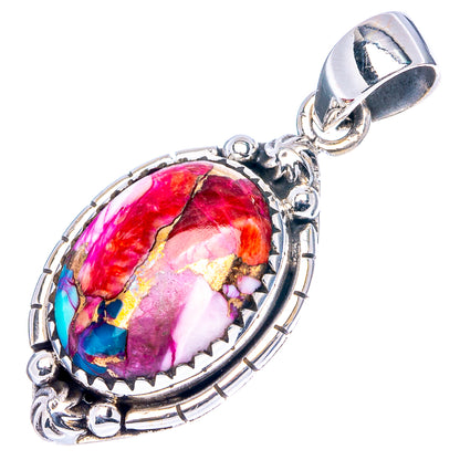 Pink Dahlia Mohave Turquoise Pendant 1 3/8" (.925 Sterling Silver)