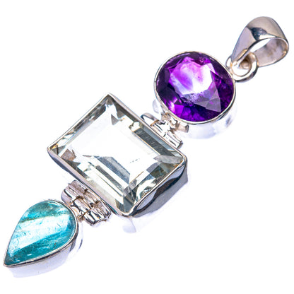 White Quartz, Amethyst, Blue Fluorite 925 Sterling Silver Pendant 2 1/8" (925 Sterling Silver) PD38676