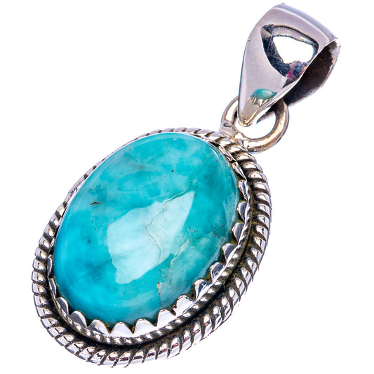 Oval turquoise larimar pendant charm in sterling silver with bail and textured rim