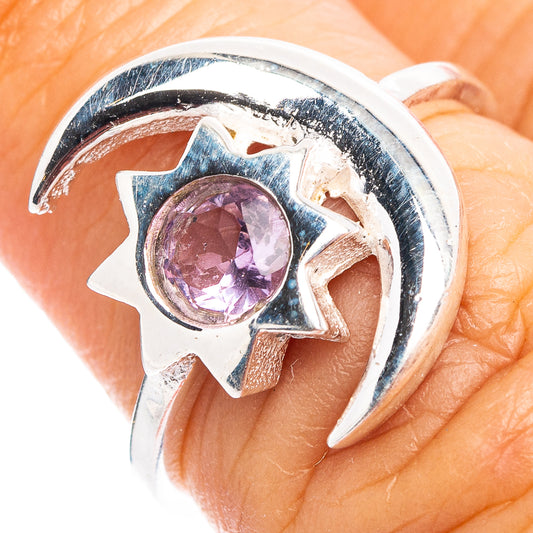 Dainty .925 sterling silver ring with round amethyst-purple gemstone in star setting