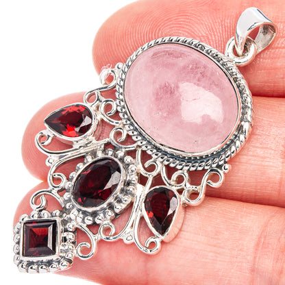 Signature Morganite, Garnet Pendant 2" (925 Sterling Silver) P41178