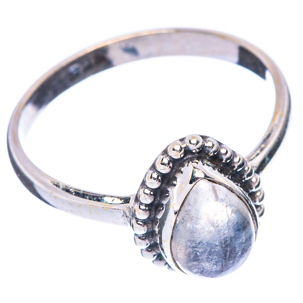 Sterling silver ring with oval moonstone cabochon set in raised beaded shank