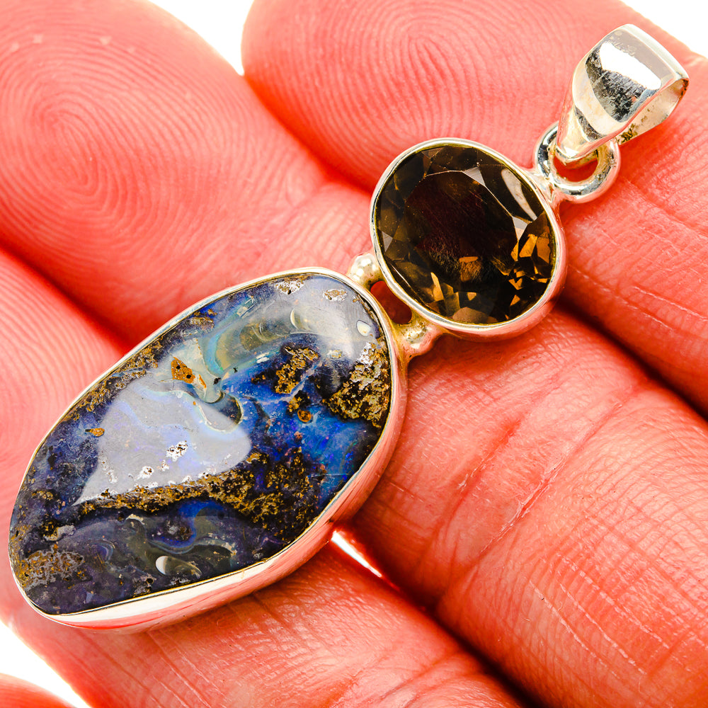 Boulder Opal, Smoky Quartz Pendant 2" (925 Sterling Silver) PD37907