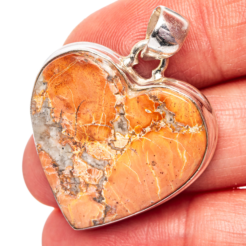 Maligano Jasper Heart Pendant 1 3/8" (.925 Sterling Silver)