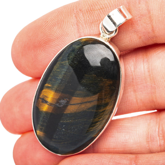 Blue Tiger's Eye Pendant 1 3/4" (.925 Sterling Silver)