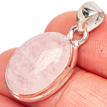 Oval morganite pendant in 925 sterling silver with side bail, pink gemstone close-up