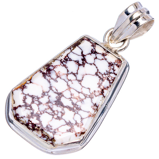 Sterling silver jasper pendant, white with dark marbled web pattern in a framed bezel