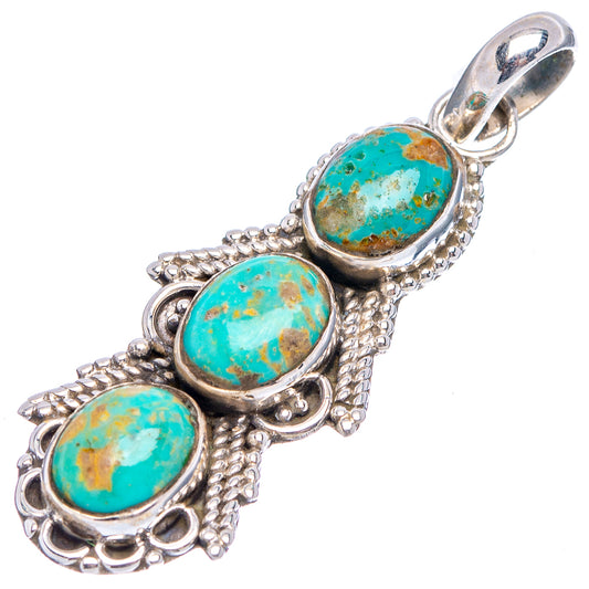Turquoise oval pendant with three bezel cups in .925 sterling silver, side view