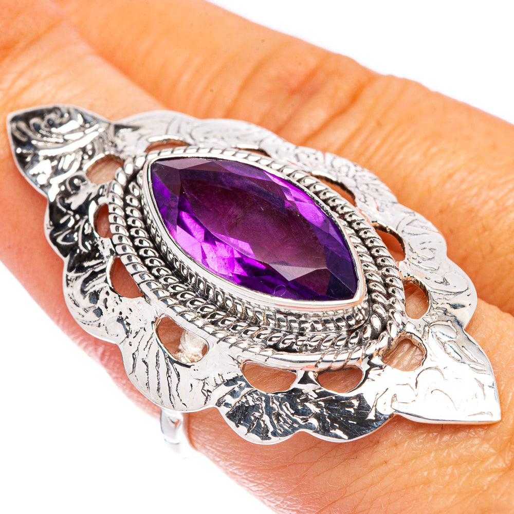 Amethyst faceted oval ring, 925 sterling silver ornate frame