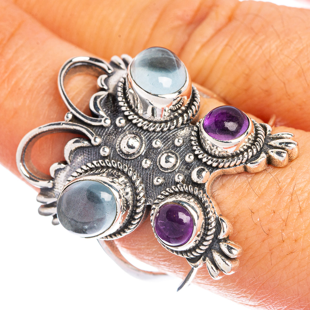 Large Aquamarine, Amethyst Ring Size 9 (925 Sterling Silver) R144349