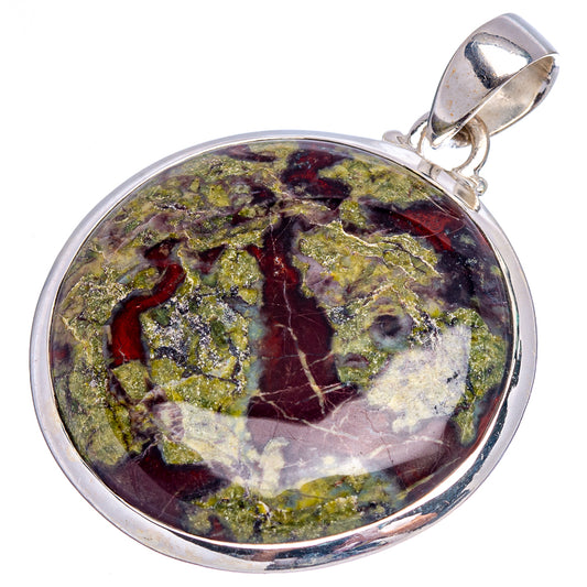 Sterling silver oval stone pendant with red, green, and purple marbled pattern and top bail