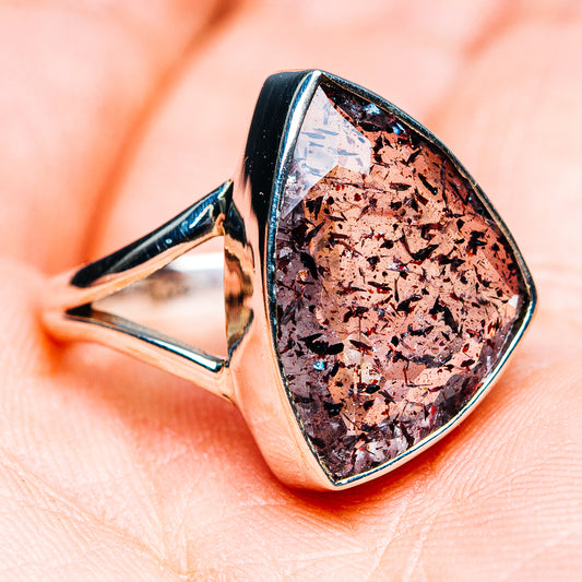 Size 8.75 sterling silver ring with faceted marbled pink-purple gemstone in bezel setting