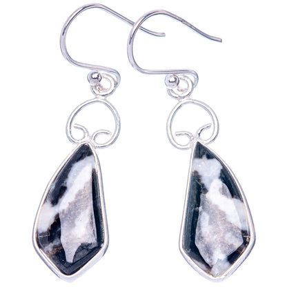 Sterling silver teardrop earrings with heart-shaped frame and black-and-white stone drops