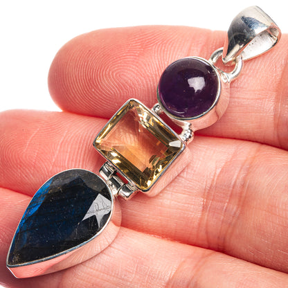 Labradorite, Citrine, Amethyst 925 Sterling Silver Pendant 2 1/8"