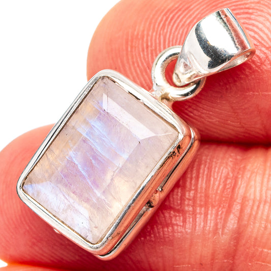 925 sterling silver rectangular moonstone pendant with iridescent rainbow sheen