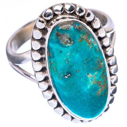 Size 8 oval Kingman turquoise cabochon ring in 925 sterling silver with beaded bezel