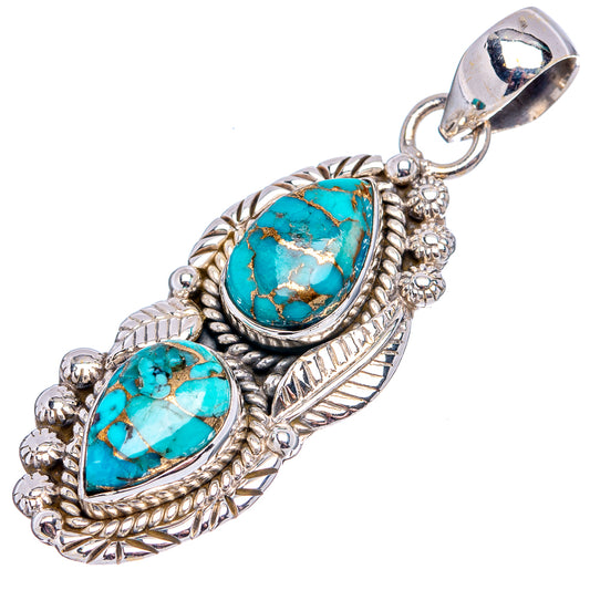 Turquoise oval pendant with .925 sterling silver bail and bead details, two cabochons