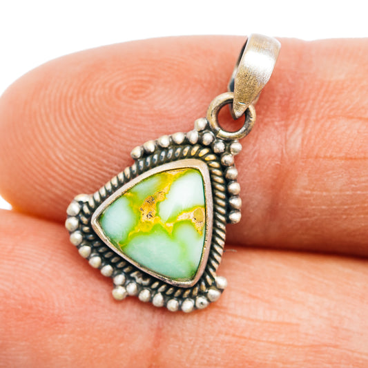 Sterling silver turquoise teardrop pendant with rope-edge border and green-blue stone