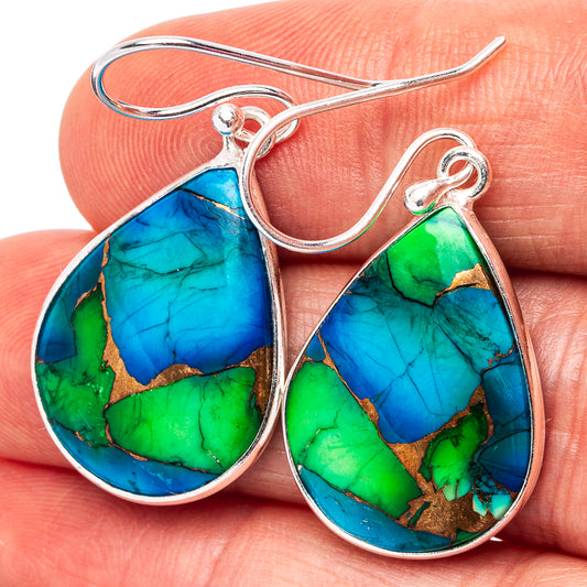 Sterling silver teardrop earrings with vivid blue and green turquoise stones
