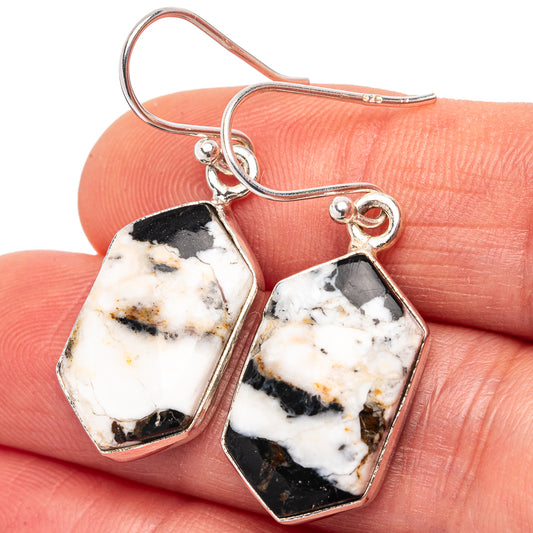 Turquoise earrings with irregular white-and-dark matrix stones in .925 sterling silver hooks