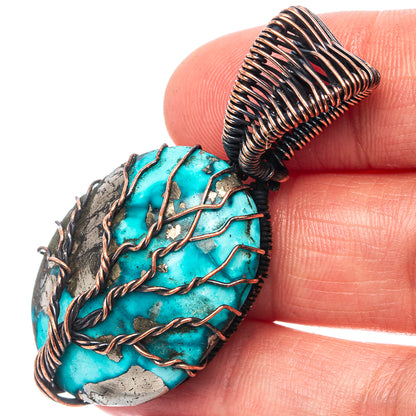 Turquoise Tree of Life Pendant 1 3/4" (Oxidized Copper)