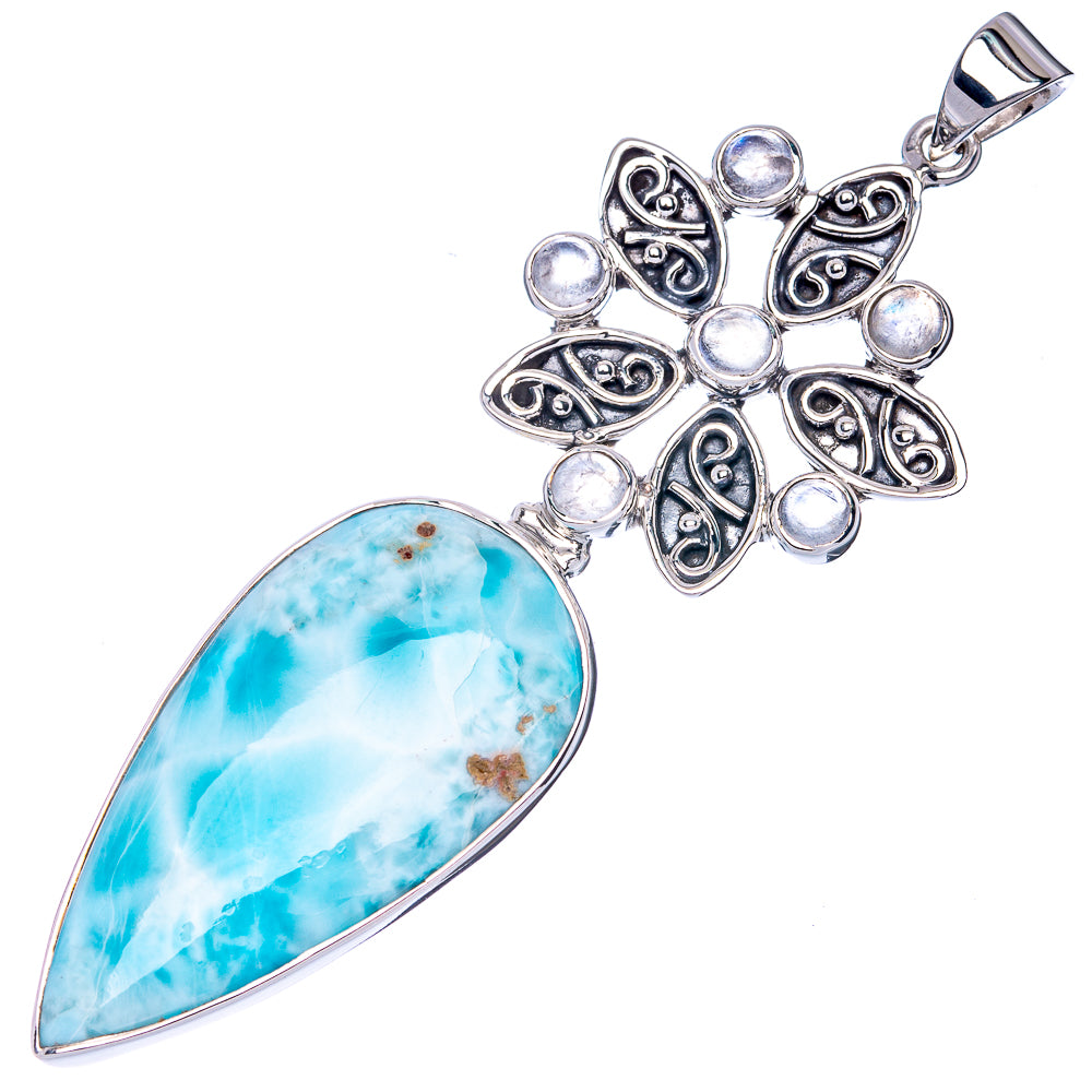 Signature Larimar, Rainbow Moonstone Pendant 3 1/8" (925 Sterling Silver) P41816
