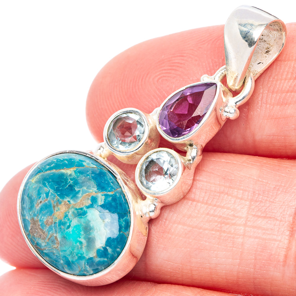 Rare Kingman Turquoise, Amethyst, Blue Topaz Pendant 1 1/2" (925 Sterling Silver) P41099
