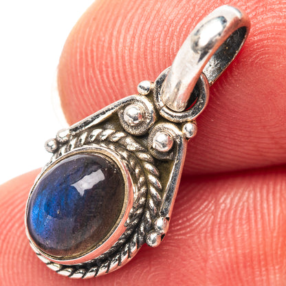Dainty Labradorite Pendant 7/8" (.925 Sterling Silver)