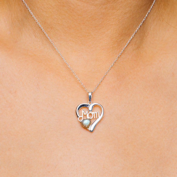 Labradorite Mom Necklace 16 to 18" (.925 Sterling Silver)