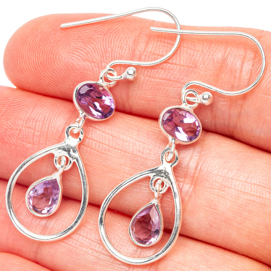Faceted Amethyst Dainty Earrings 1 5/8" (925 Sterling Silver) E2077