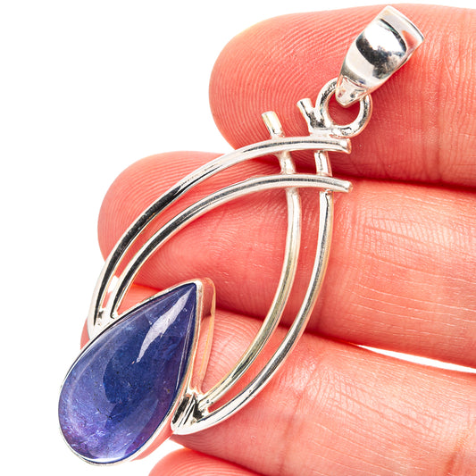Sterling silver teardrop tanzanite pendant with marquise-style bezel and hoop bail