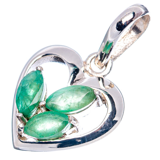 Openwork heart pendant with three green stones and round sterling silver bail loop