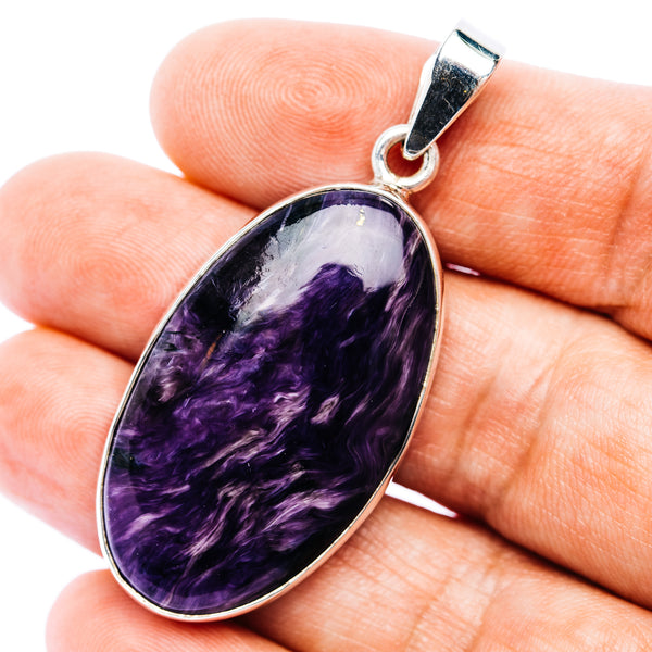 Large Premium Charoite Pendant 2 1/8" (.925 Sterling Silver)