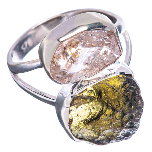 Sterling silver ring showing clear faceted stone and gold-and-black rough stone