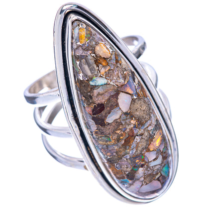 Oval bezel sterling silver ring with Ethiopian opal mosaic, angled side view
