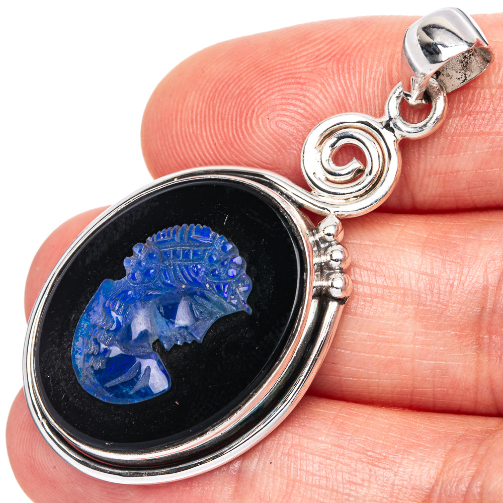 Rare Opal Cameo Lady Face Pendant 1 7/8" (925 Sterling Silver) P41582