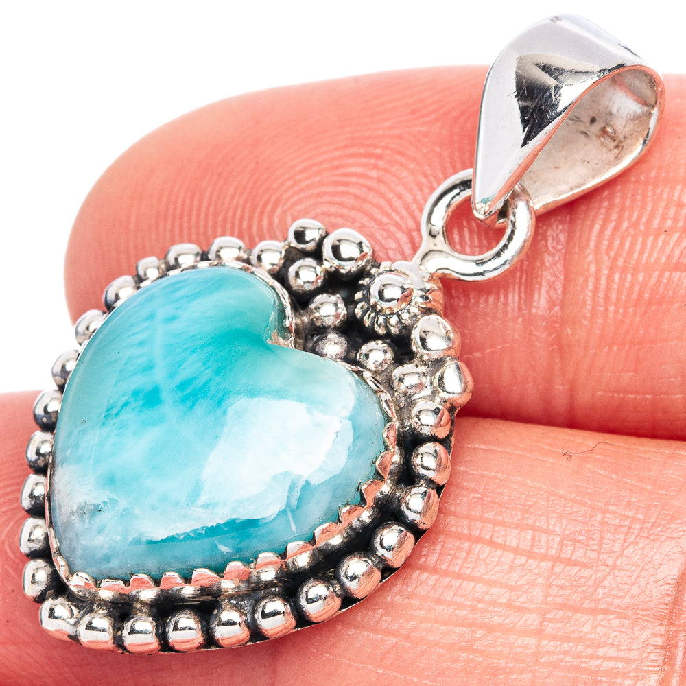 Larimar Heart Pendant 1 3/8" (925 Sterling Silver) P41798