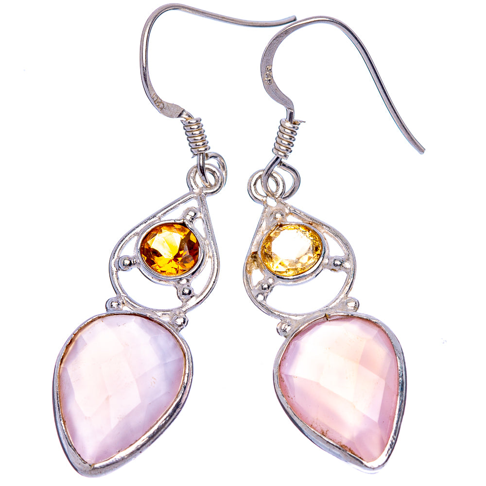 Rose Quartz, Citrine Earrings 1 3/4" (925 Sterling Silver) E433459