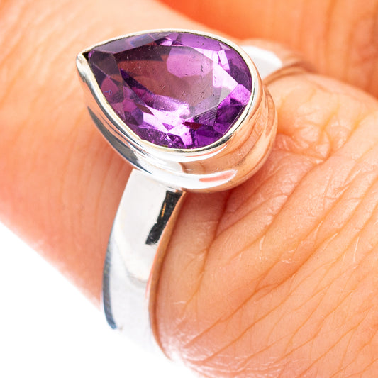 Sterling silver amethyst faceted teardrop ring, size 6.75