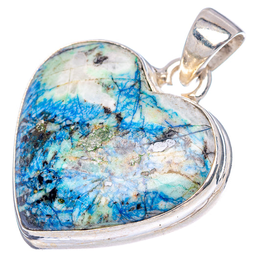 Heart pendant in .925 sterling silver with blue azurite mosaic stone, side view
