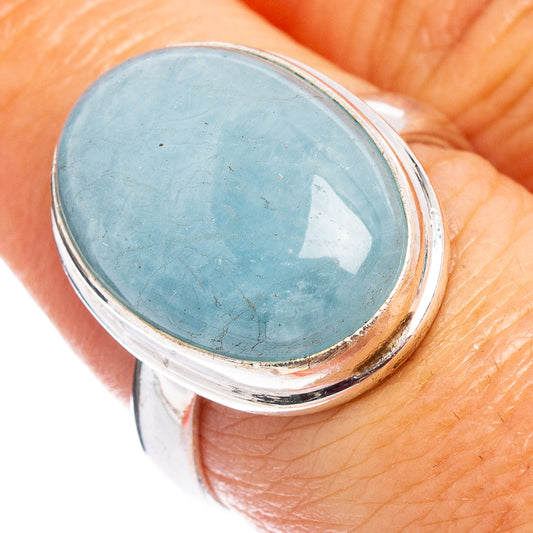 Aquamarine gemstone ring, oval stone set in sterling silver, size 8