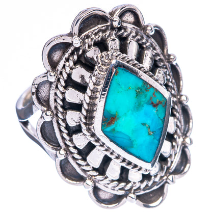 Sterling silver turquoise ring with raised square-cut stone and detailed scalloped band