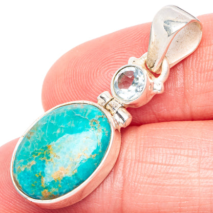 Rare Kingman Turquoise, Blue Topaz Pendant 1 3/8" (925 Sterling Silver) P41068