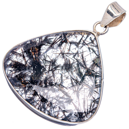 Black and clear tourmalinated quartz teardrop pendant with sterling silver bail