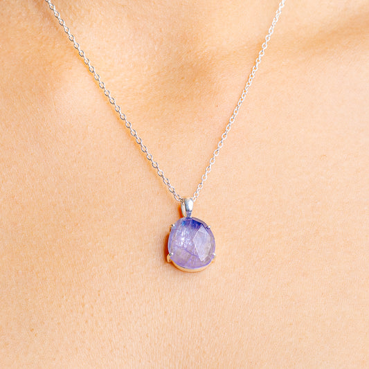 925 sterling silver necklace with oval blue-violet tanzanite pendant