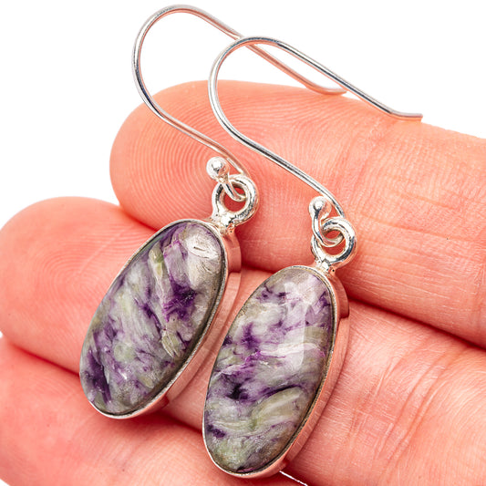 Oval purple gemstone drop earrings in .925 sterling silver with oval stone dangles